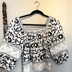 Christian Sirano square neck boho blouse XS